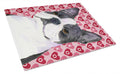 Boston Terrier Hearts Love Valentine's Day Cutting Board Tempered Glass Kitchen Cutting Surface, Heat Resistant Chopping, Non-Slip Feet, Food Prep & Serving