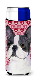 Boston Terrier Hearts Love Valentine's Day Slim Can Hugger , Insulated Foam Hugger for 12 oz Slim Cans, Beer Bottles & Water Bottles, Printed in USA