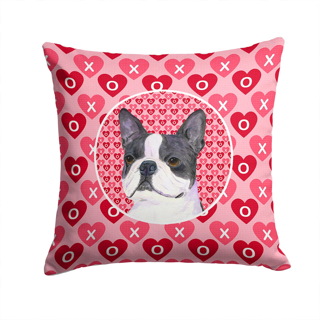 Boston Terrier Hearts Love Valentine's Day Decorative Throw Pillow 14x14 Indoor Outdoor Accent Cushion, Fabric Cover with Insert for Sofa, Bed, Porch & Living Room