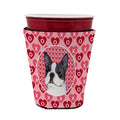Boston Terrier Hearts Love Valentine's Day Red Cup Hugger Sleeve for 16–22 oz Party Cups, Insulated Foam Drink Holder for Iced Coffee, Tailgate & BBQ Reusable