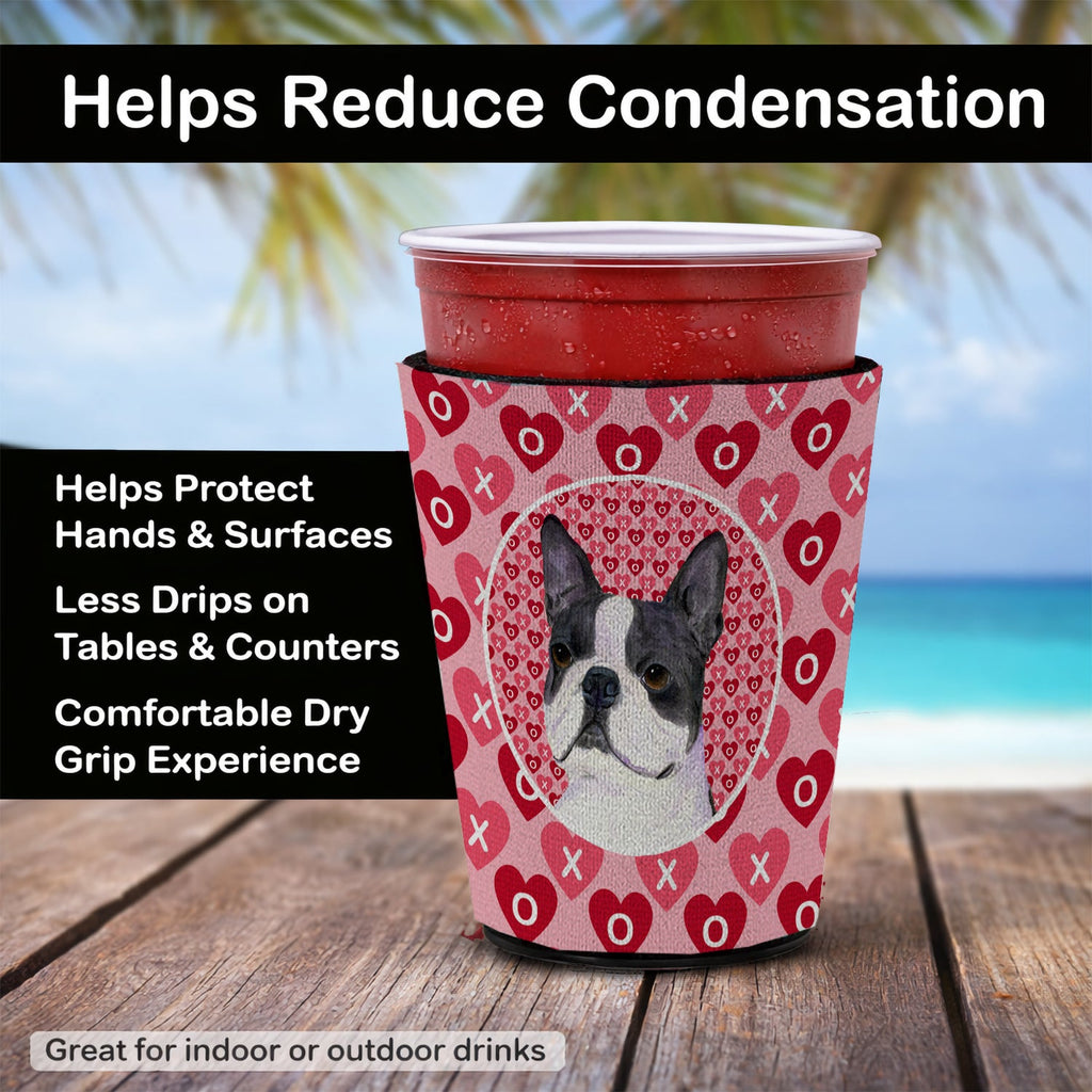 Boston Terrier Hearts Love Valentine's Day Red Cup Hugger Sleeve for 16–22 oz Party Cups, Insulated Foam Drink Holder for Iced Coffee, Tailgate & BBQ Reusable