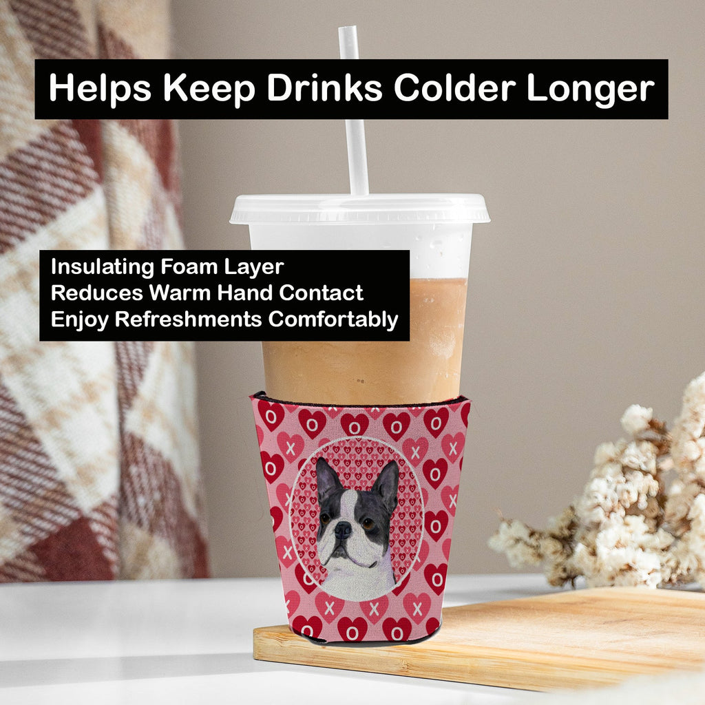 Boston Terrier Hearts Love Valentine's Day Red Cup Hugger Sleeve for 16–22 oz Party Cups, Insulated Foam Drink Holder for Iced Coffee, Tailgate & BBQ Reusable