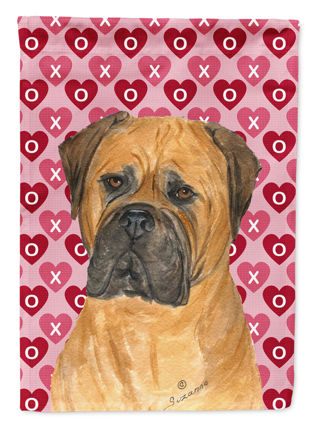 Bullmastiff Hearts Love and Valentine's Day Portrait House Flag 28x40 Porch Sleeve Pole Decorative Outside Yard Banner Artwork Wall Hanging, Polyester