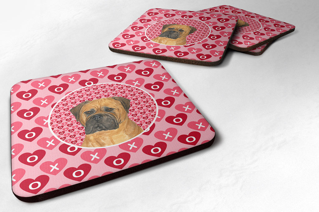 Bullmastiff Hearts Love and Valentine's Day Portrait Foam Coasters Set of 4 Cup Coasters for Indoor Outdoor, Tabletop Protection, Anti Slip, Mouse pad Material
