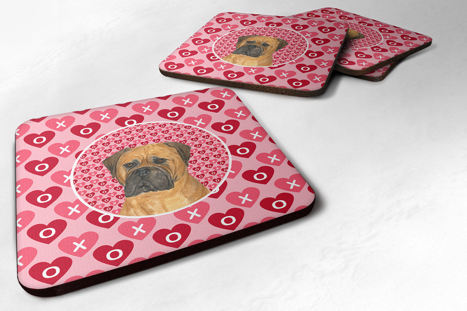 Bullmastiff Hearts Love and Valentine's Day Portrait Foam Coasters Set of 4 Cup Coasters for Indoor Outdoor, Tabletop Protection, Anti Slip, Mouse pad Material