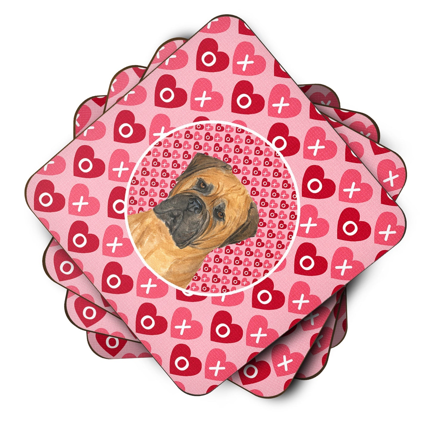Bullmastiff Hearts Love and Valentine's Day Portrait Foam Coasters Set of 4 Cup Coasters for Indoor Outdoor, Tabletop Protection, Anti Slip, Mouse pad Material