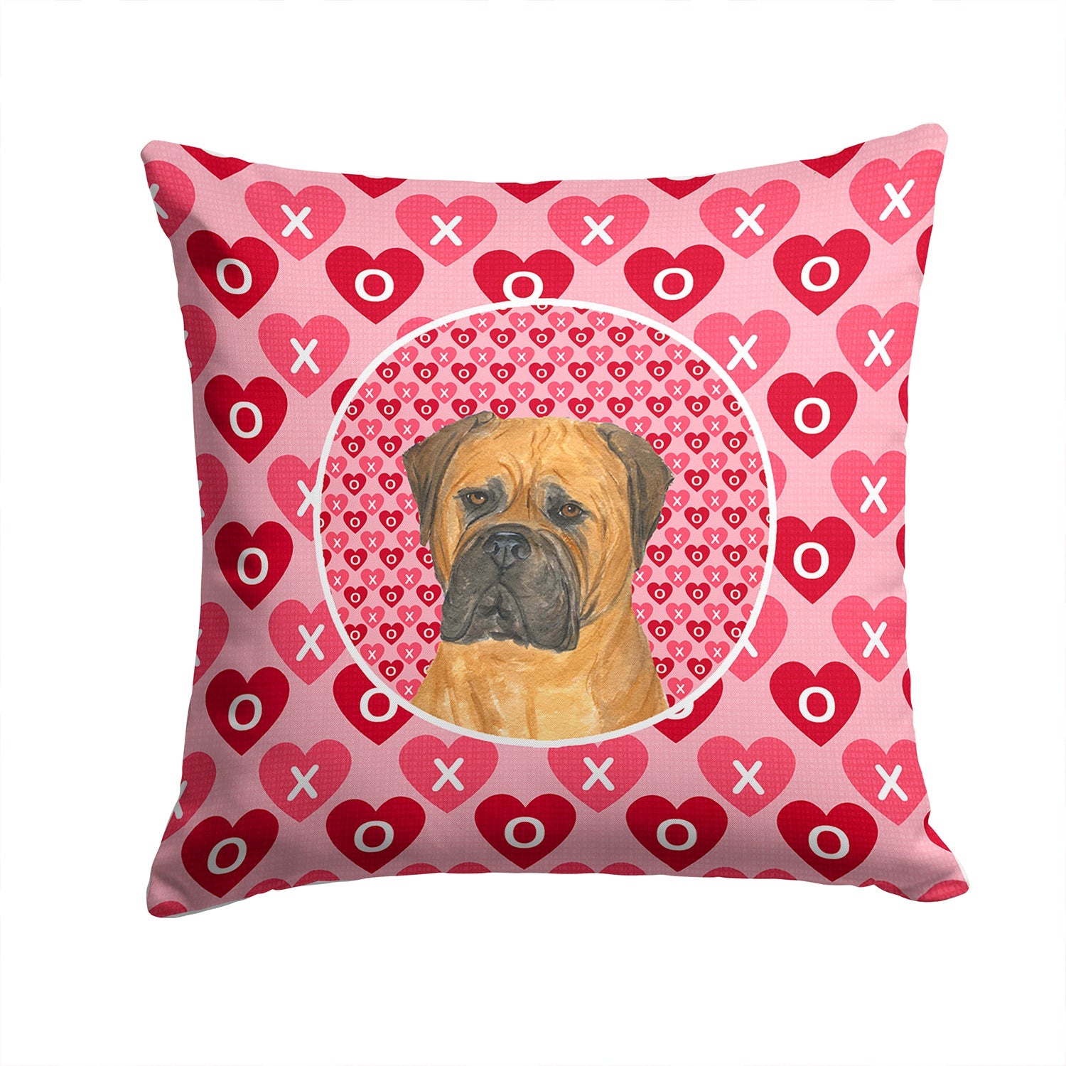 Bullmastiff Hearts Love and Valentine's Day Portrait Decorative Throw Pillow 14x14 Indoor Outdoor Accent Cushion, Fabric Cover with Insert for Sofa, Bed, Porch & Living Room