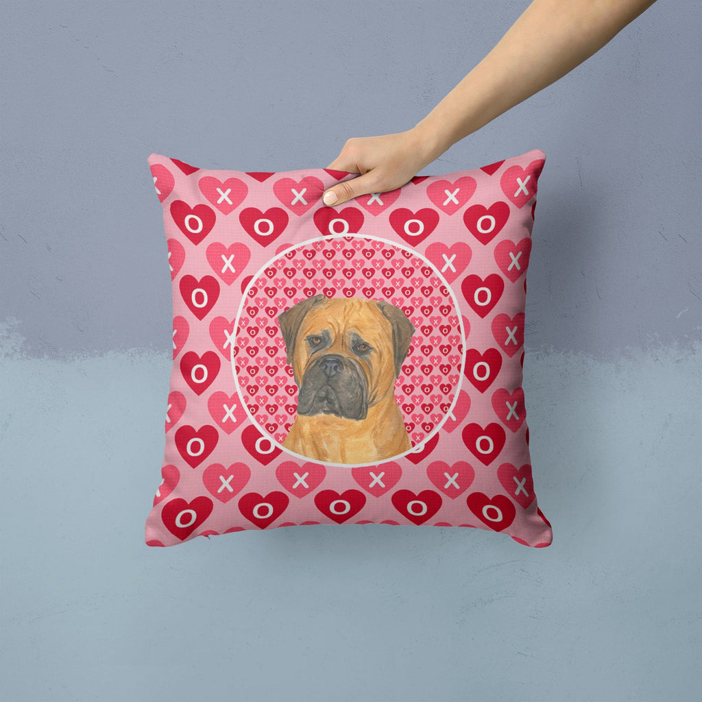 Bullmastiff Hearts Love and Valentine's Day Portrait Decorative Throw Pillow 14x14 Indoor Outdoor Accent Cushion, Fabric Cover with Insert for Sofa, Bed, Porch & Living Room