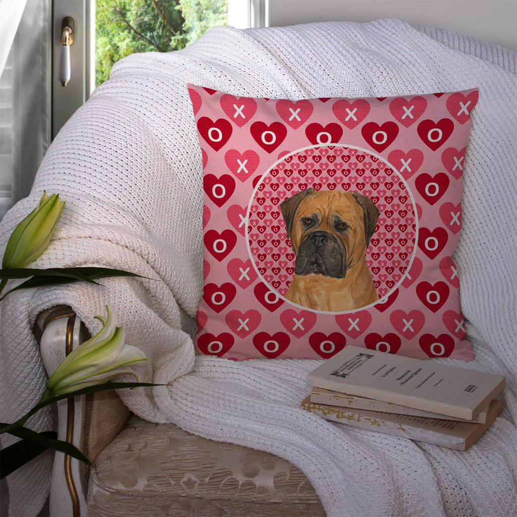 Bullmastiff Hearts Love and Valentine's Day Portrait Decorative Throw Pillow 14x14 Indoor Outdoor Accent Cushion, Fabric Cover with Insert for Sofa, Bed, Porch & Living Room