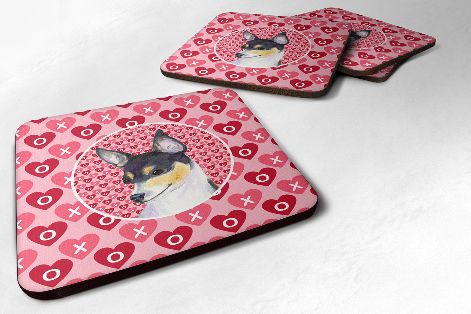 Chihuahua Hearts Love and Valentine's Day Portrait Foam Coasters Set of 4 Cup Coasters for Indoor Outdoor, Tabletop Protection, Anti Slip, Mouse pad Material