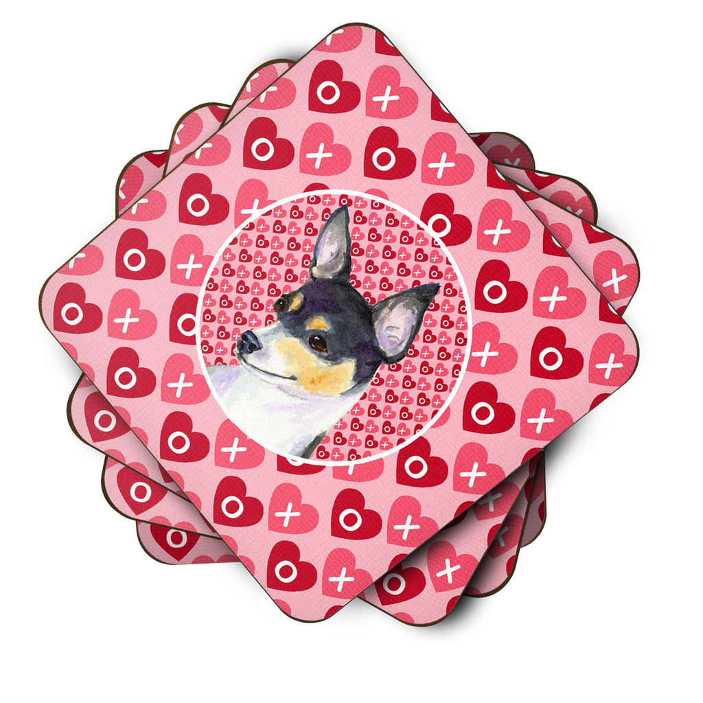 Chihuahua Hearts Love and Valentine's Day Portrait Foam Coasters Set of 4 Cup Coasters for Indoor Outdoor, Tabletop Protection, Anti Slip, Mouse pad Material