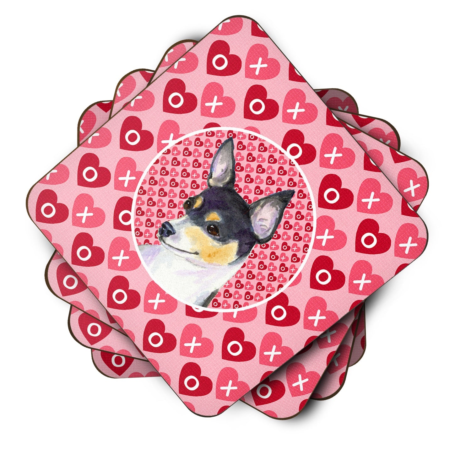 Chihuahua Hearts Love and Valentine's Day Portrait Foam Coasters Set of 4 Cup Coasters for Indoor Outdoor, Tabletop Protection, Anti Slip, Mouse pad Material