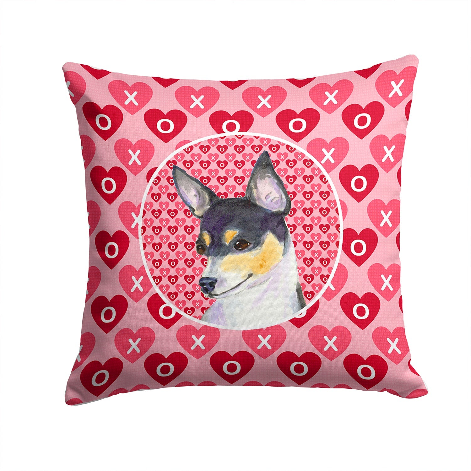 Chihuahua Hearts Love and Valentine's Day Portrait Decorative Throw Pillow 14x14 Indoor Outdoor Accent Cushion, Fabric Cover with Insert for Sofa, Bed, Porch & Living Room