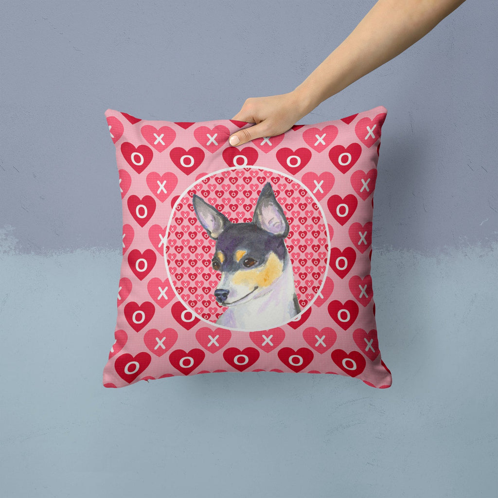 Chihuahua Hearts Love and Valentine's Day Portrait Decorative Throw Pillow 14x14 Indoor Outdoor Accent Cushion, Fabric Cover with Insert for Sofa, Bed, Porch & Living Room