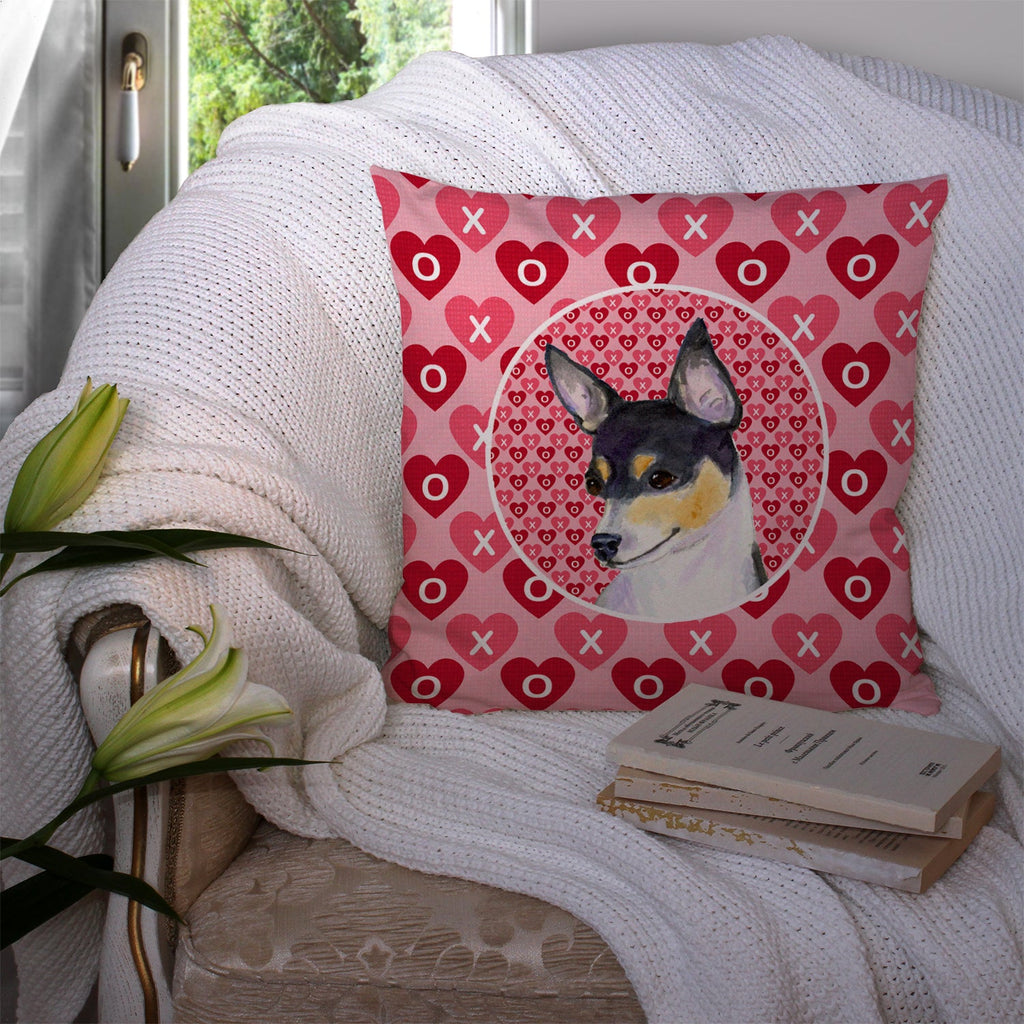 Chihuahua Hearts Love and Valentine's Day Portrait Decorative Throw Pillow 14x14 Indoor Outdoor Accent Cushion, Fabric Cover with Insert for Sofa, Bed, Porch & Living Room