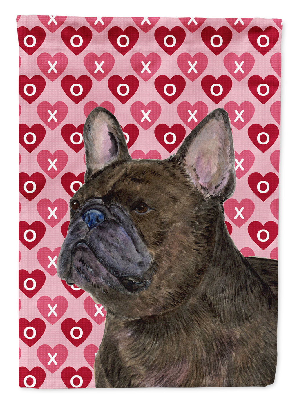 French Bulldog Hearts Love and Valentine's Day Portrait House Flag 28x40 Porch Sleeve Pole Decorative Outside Yard Banner Artwork Wall Hanging, Polyester
