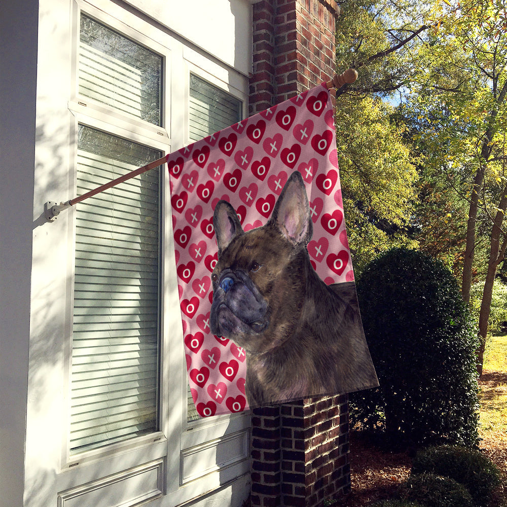 French Bulldog Hearts Love and Valentine's Day Portrait House Flag 28x40 Porch Sleeve Pole Decorative Outside Yard Banner Artwork Wall Hanging, Polyester