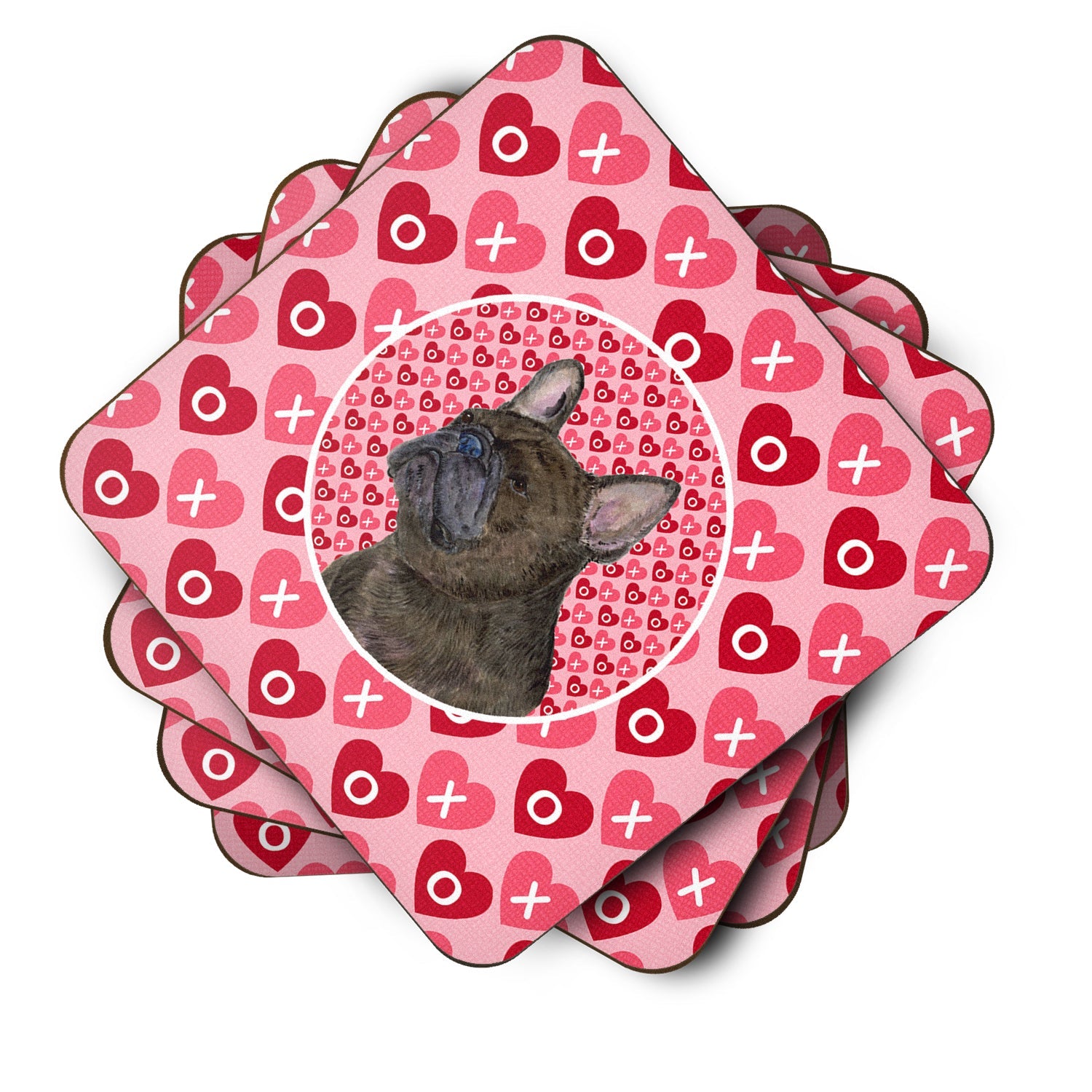 French Bulldog Hearts Love and Valentine's Day Portrait Foam Coasters Set of 4 Cup Coasters for Indoor Outdoor, Tabletop Protection, Anti Slip, Mouse pad Material