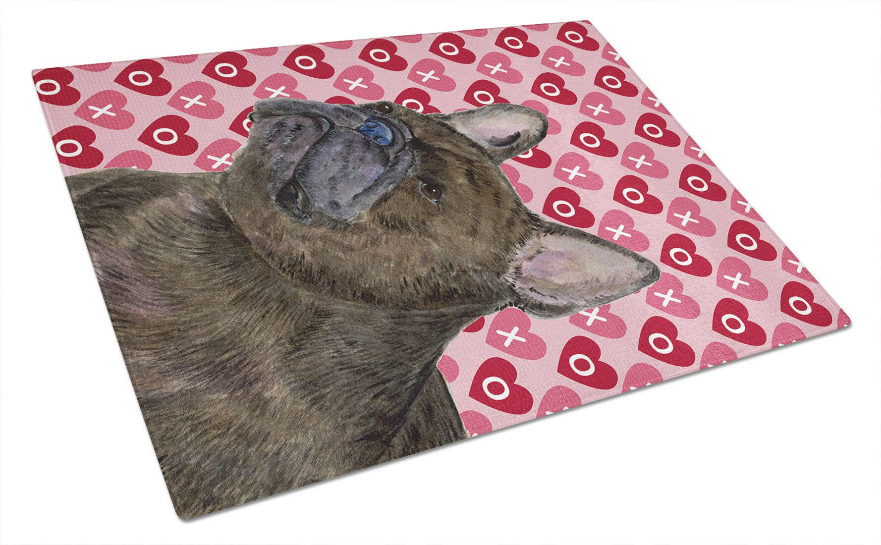 French Bulldog Hearts Love and Valentine's Day Portrait Cutting Board Tempered Glass Kitchen Cutting Surface, Heat Resistant Chopping, Non-Slip Feet, Food Prep & Serving