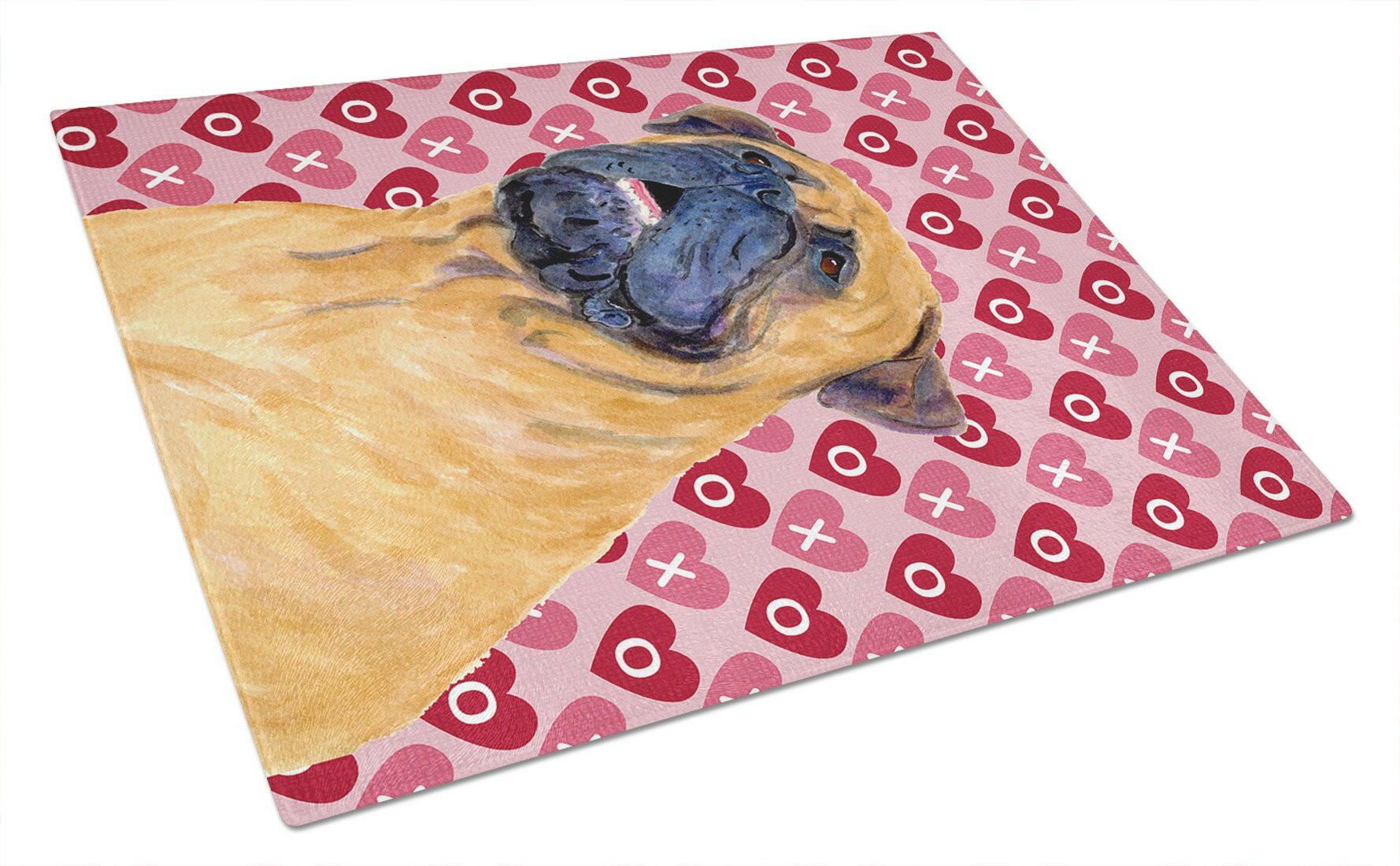 Mastiff Hearts Love and Valentine's Day Portrait Cutting Board Tempered Glass Kitchen Cutting Surface, Heat Resistant Chopping, Non-Slip Feet, Food Prep & Serving