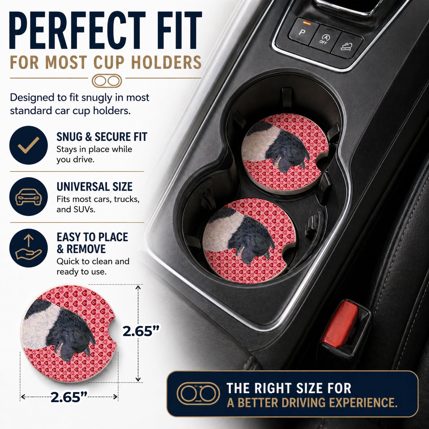 Akita Hearts Love and Valentine's Day Portrait Set of 2 Cup Holder Car Coasters Absorbent Round Sandstone Coasters Gifts for Men or Women, 2.5, Multicolor