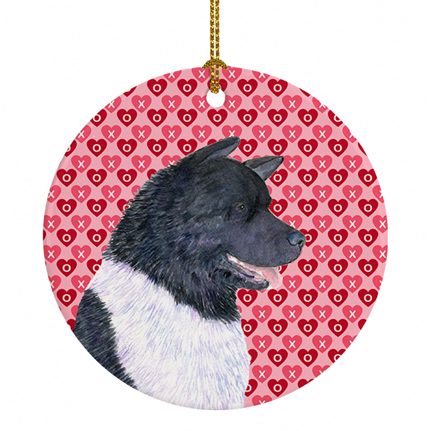 Akita Hearts Love and Valentine's Day Portrait Ceramic Ornament Christmas Tree Hanging Decorations for Home Christmas Holiday, Party, Gift, 3 in, Multicolor