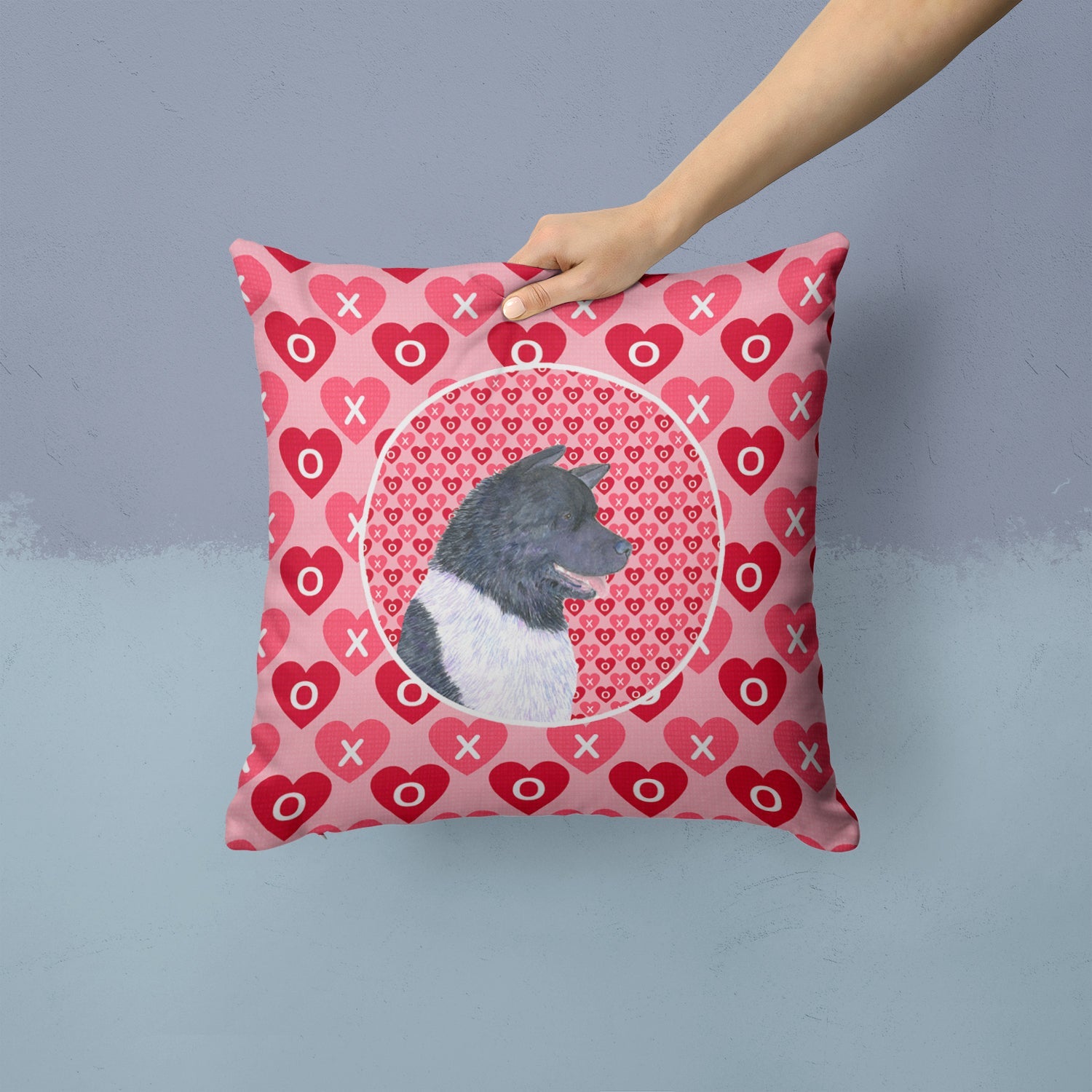 Akita Hearts Love and Valentine's Day Portrait Decorative Throw Pillow 14x14 Indoor Outdoor Accent Cushion, Fabric Cover with Insert for Sofa, Bed, Porch & Living Room