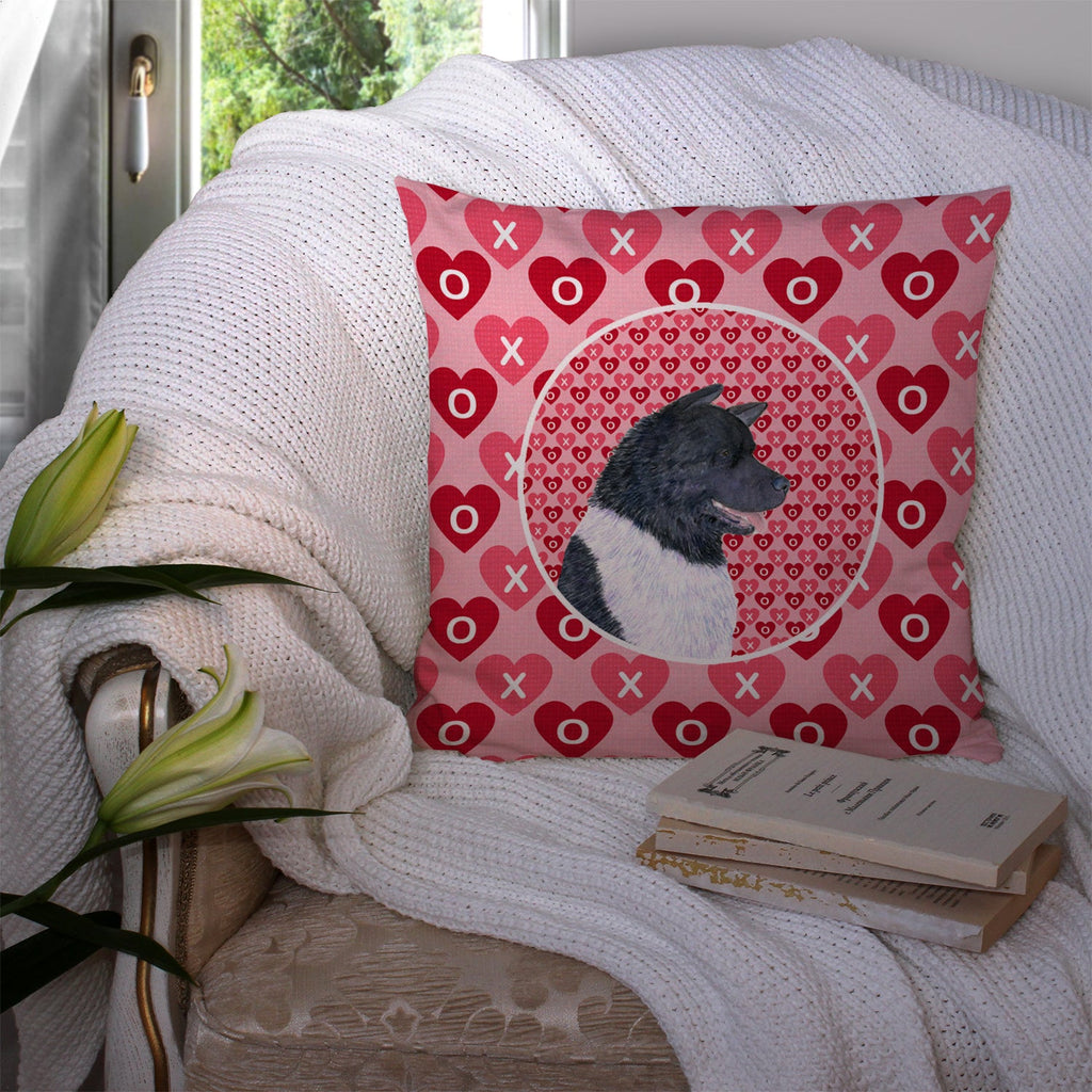 Akita Hearts Love and Valentine's Day Portrait Decorative Throw Pillow 14x14 Indoor Outdoor Accent Cushion, Fabric Cover with Insert for Sofa, Bed, Porch & Living Room