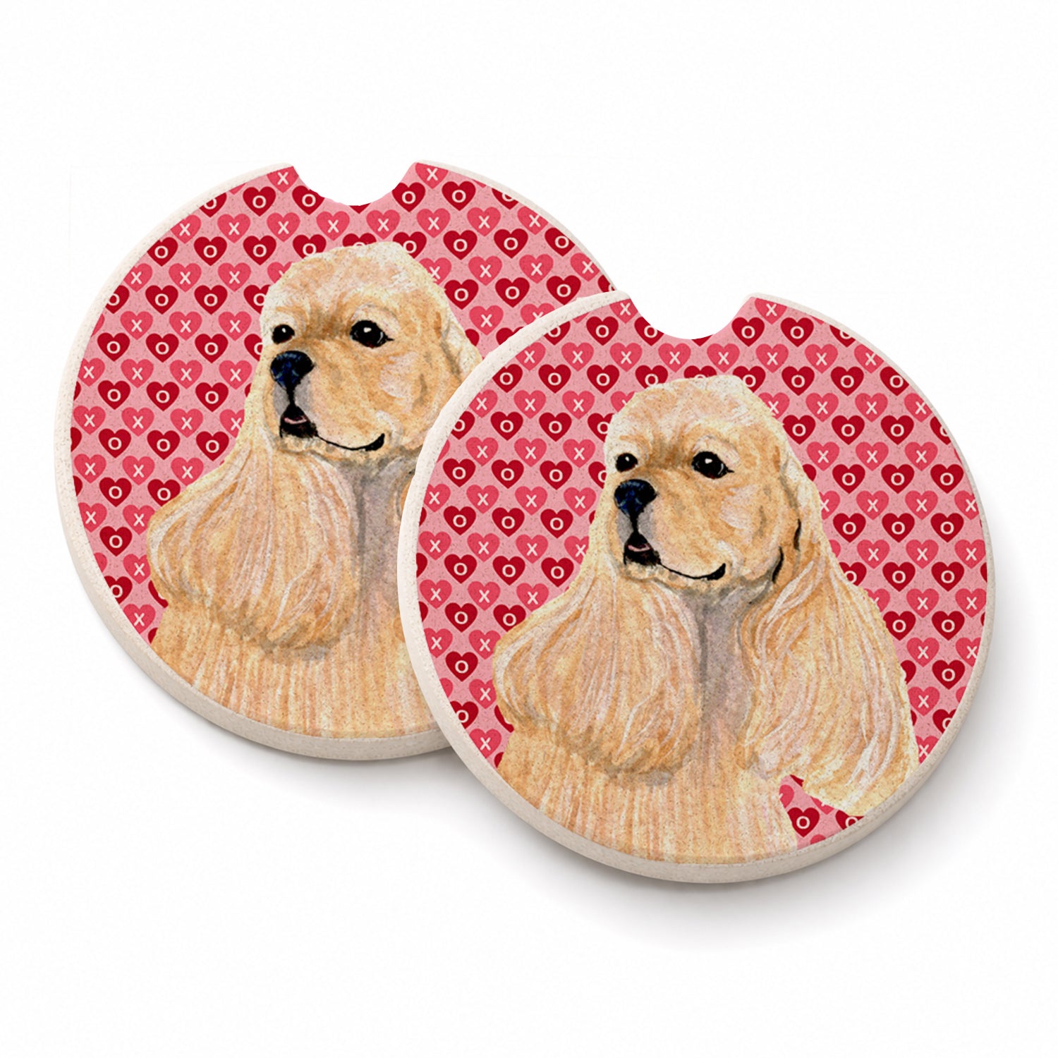 Buff Cocker Spaniel Hearts Love Valentine's Day Set of 2 Cup Holder Car Coasters Absorbent Round Sandstone Coasters Gifts for Men or Women, 2.5, Multicolor