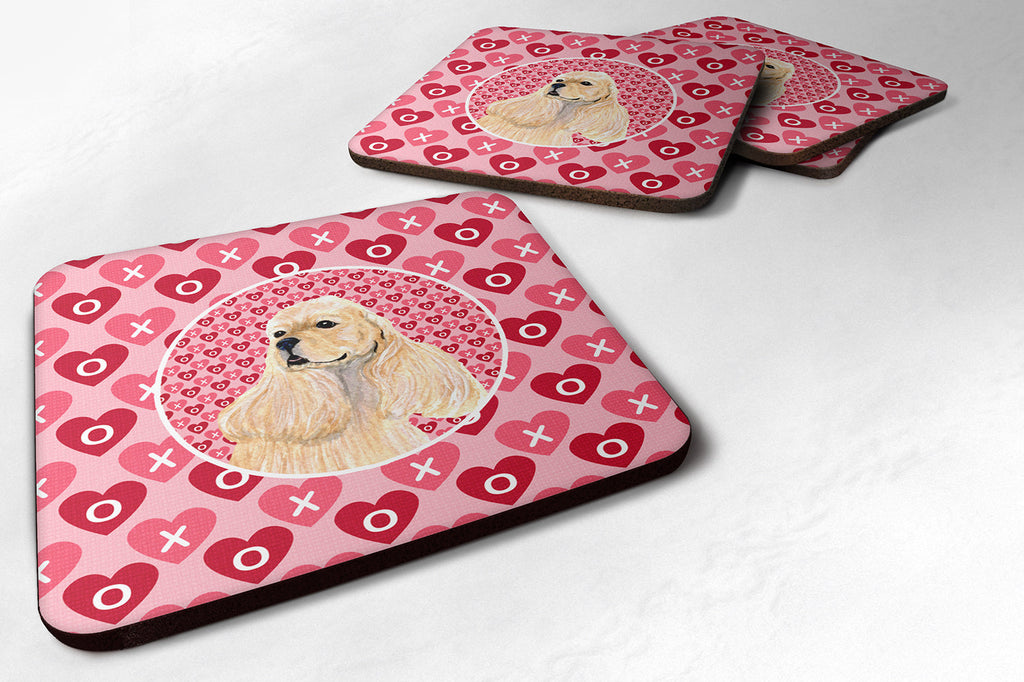Buff Cocker Spaniel Hearts Love Valentine's Day Foam Coasters Set of 4 Cup Coasters for Indoor Outdoor, Tabletop Protection, Anti Slip, Mouse pad Material