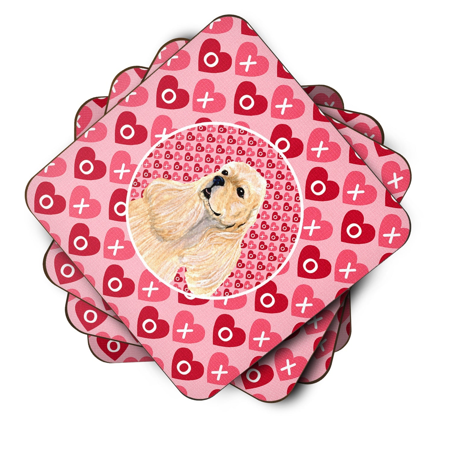 Buff Cocker Spaniel Hearts Love Valentine's Day Foam Coasters Set of 4 Cup Coasters for Indoor Outdoor, Tabletop Protection, Anti Slip, Mouse pad Material