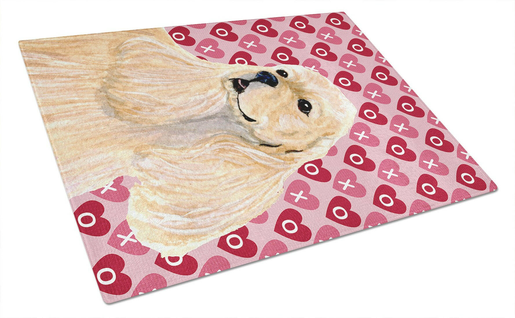 Buff Cocker Spaniel Hearts Love Valentine's Day Cutting Board Tempered Glass Kitchen Cutting Surface, Heat Resistant Chopping, Non-Slip Feet, Food Prep & Serving