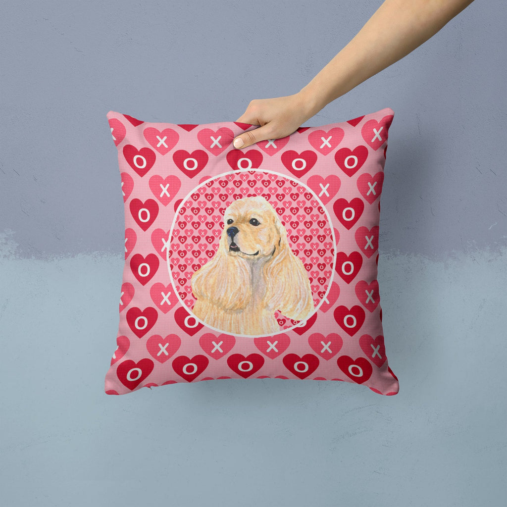 Buff Cocker Spaniel Hearts Love Valentine's Day Decorative Throw Pillow 14x14 Indoor Outdoor Accent Cushion, Fabric Cover with Insert for Sofa, Bed, Porch & Living Room