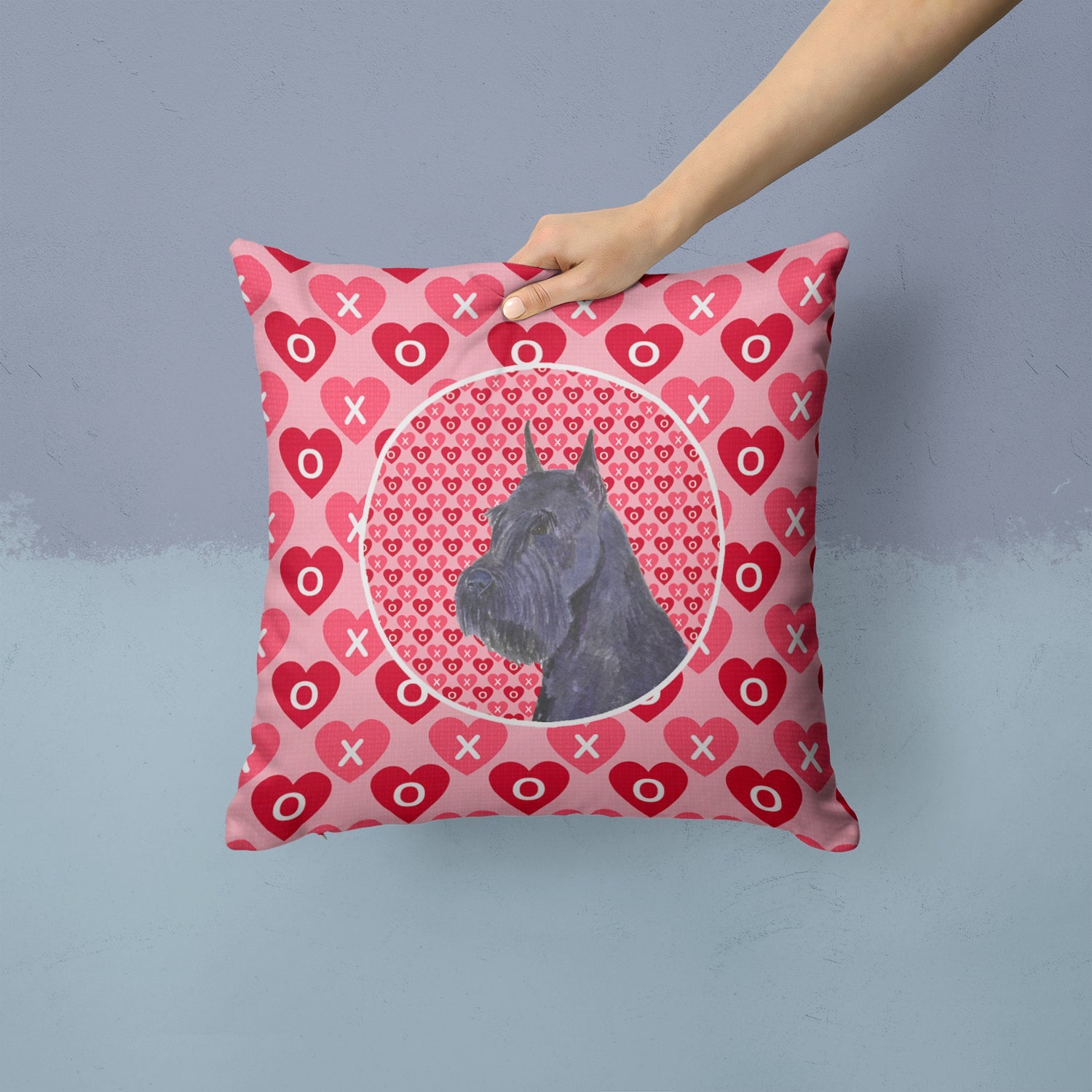 Schnauzer Hearts Love and Valentine's Day Portrait Decorative Throw Pillow 14x14 Indoor Outdoor Accent Cushion, Fabric Cover with Insert for Sofa, Bed, Porch & Living Room