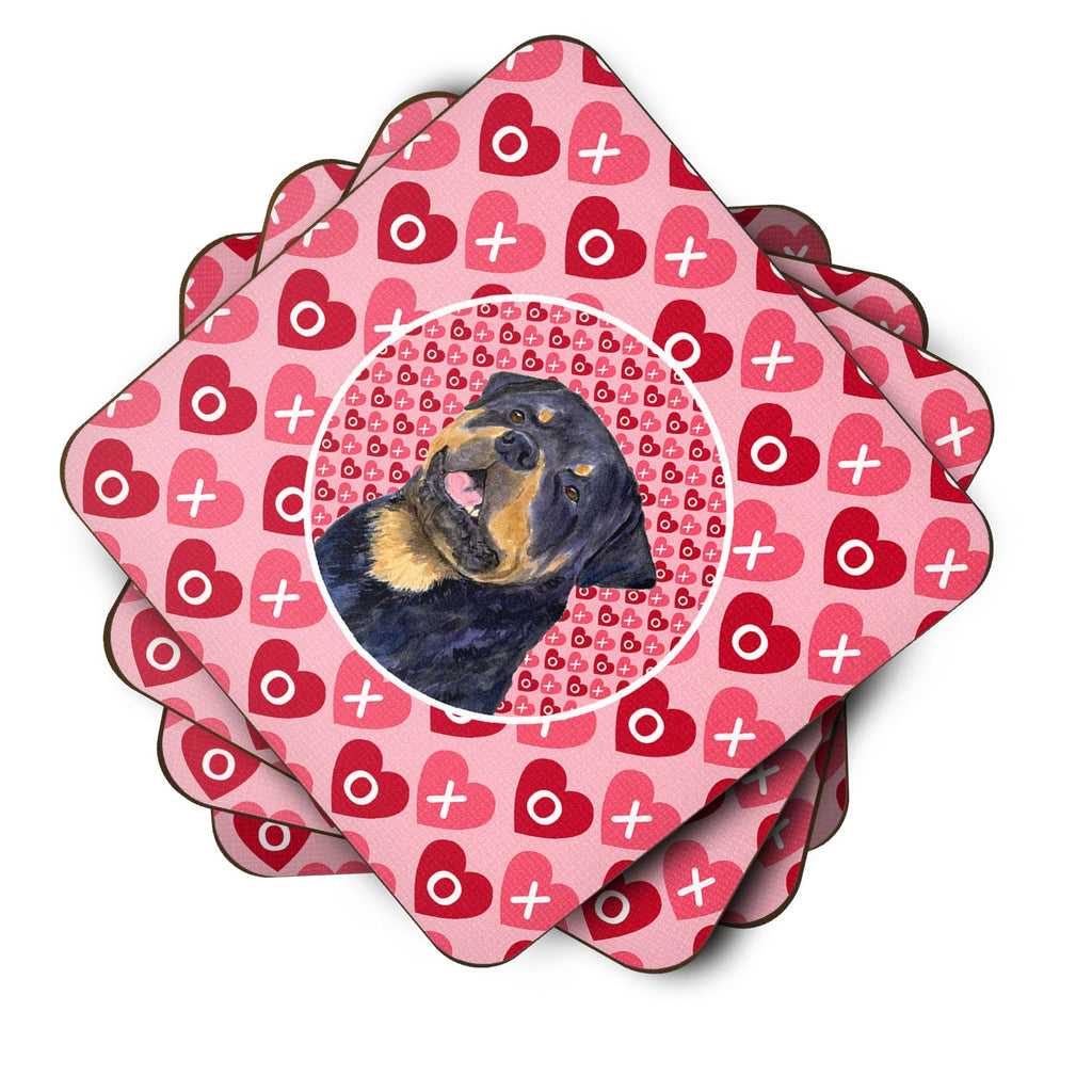 Rottweiler Hearts Love and Valentine's Day Portrait Foam Coasters Set of 4 Cup Coasters for Indoor Outdoor, Tabletop Protection, Anti Slip, Mouse pad Material