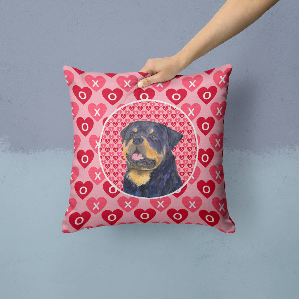 Rottweiler Hearts Love and Valentine's Day Portrait Decorative Throw Pillow 14x14 Indoor Outdoor Accent Cushion, Fabric Cover with Insert for Sofa, Bed, Porch & Living Room