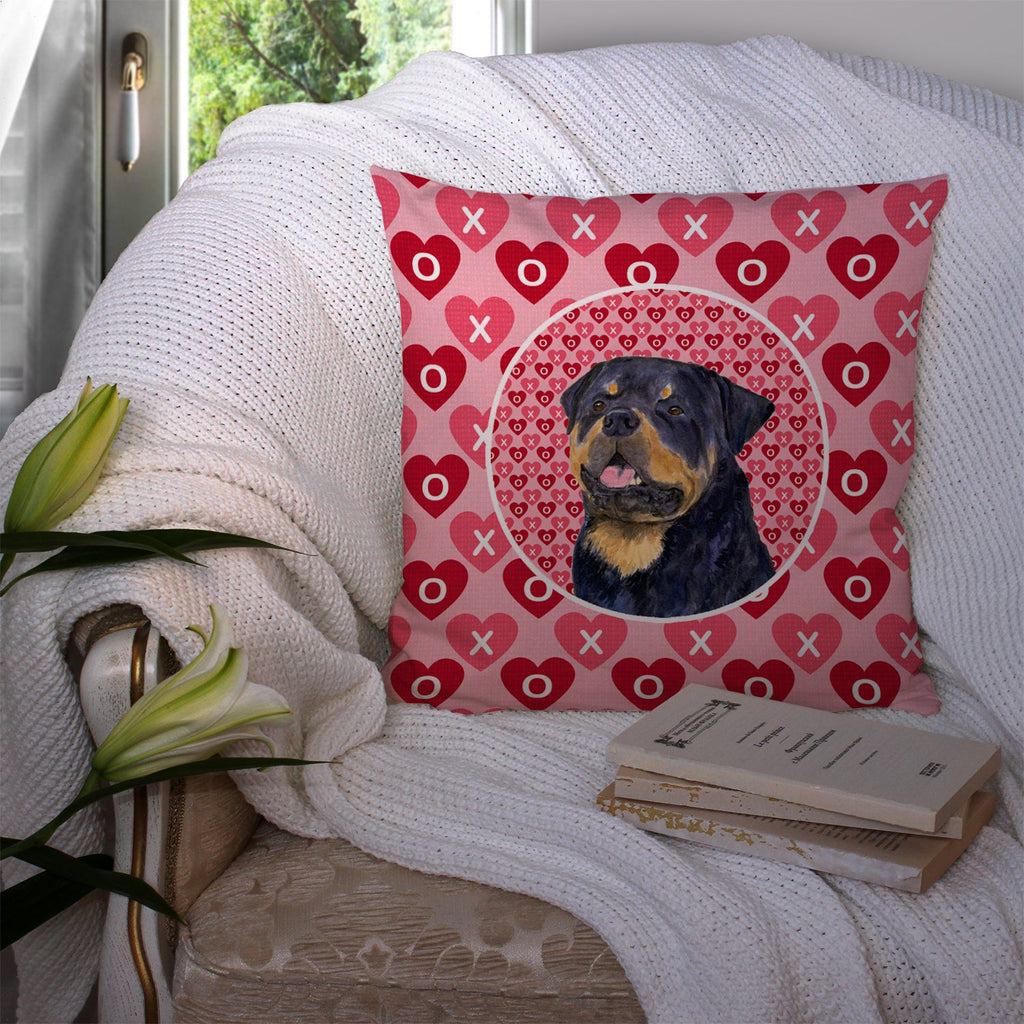 Rottweiler Hearts Love and Valentine's Day Portrait Decorative Throw Pillow 14x14 Indoor Outdoor Accent Cushion, Fabric Cover with Insert for Sofa, Bed, Porch & Living Room