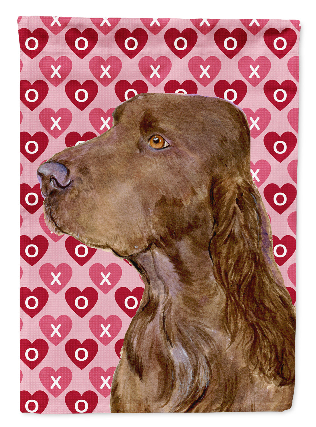 Field Spaniel Hearts Love and Valentine's Day Portrait House Flag 28x40 Porch Sleeve Pole Decorative Outside Yard Banner Artwork Wall Hanging, Polyester