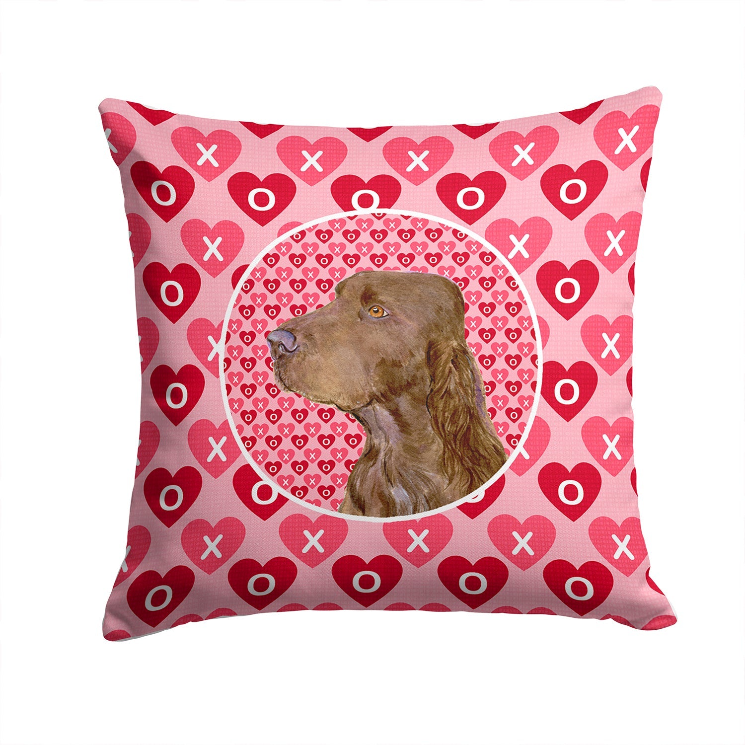 Field Spaniel Hearts Love and Valentine's Day Portrait Decorative Throw Pillow 14x14 Indoor Outdoor Accent Cushion, Fabric Cover with Insert for Sofa, Bed, Porch & Living Room