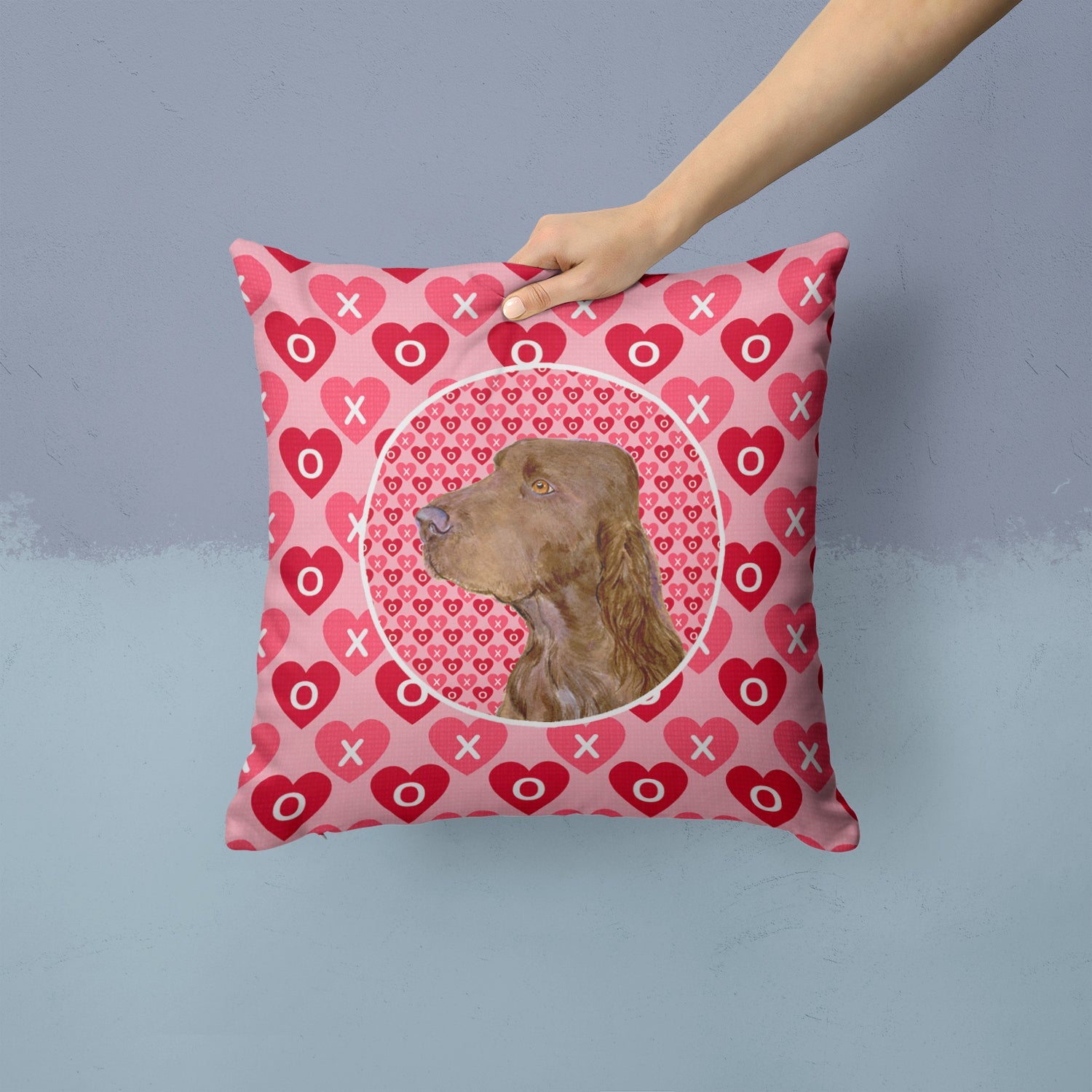 Field Spaniel Hearts Love and Valentine's Day Portrait Decorative Throw Pillow 14x14 Indoor Outdoor Accent Cushion, Fabric Cover with Insert for Sofa, Bed, Porch & Living Room