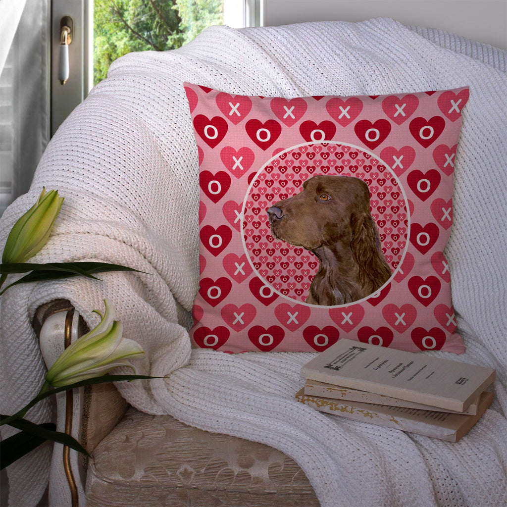 Field Spaniel Hearts Love and Valentine's Day Portrait Decorative Throw Pillow 14x14 Indoor Outdoor Accent Cushion, Fabric Cover with Insert for Sofa, Bed, Porch & Living Room