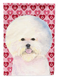 Bichon Frise Hearts Love and Valentine's Day Portrait House Flag 28x40 Porch Sleeve Pole Decorative Outside Yard Banner Artwork Wall Hanging, Polyester