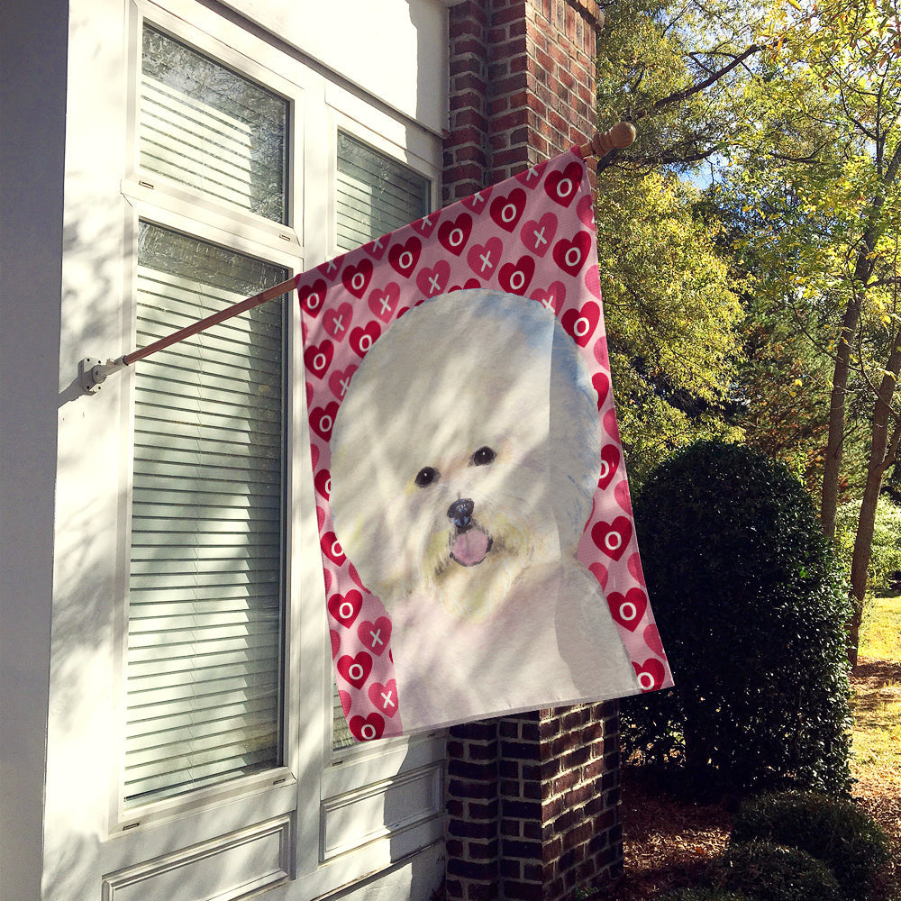 Bichon Frise Hearts Love and Valentine's Day Portrait House Flag 28x40 Porch Sleeve Pole Decorative Outside Yard Banner Artwork Wall Hanging, Polyester