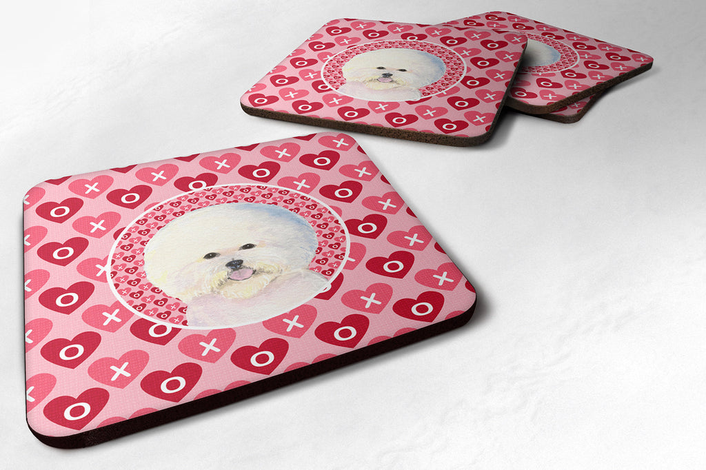 Bichon Frise Hearts Love and Valentine's Day Portrait Foam Coasters Set of 4 Cup Coasters for Indoor Outdoor, Tabletop Protection, Anti Slip, Mouse pad Material