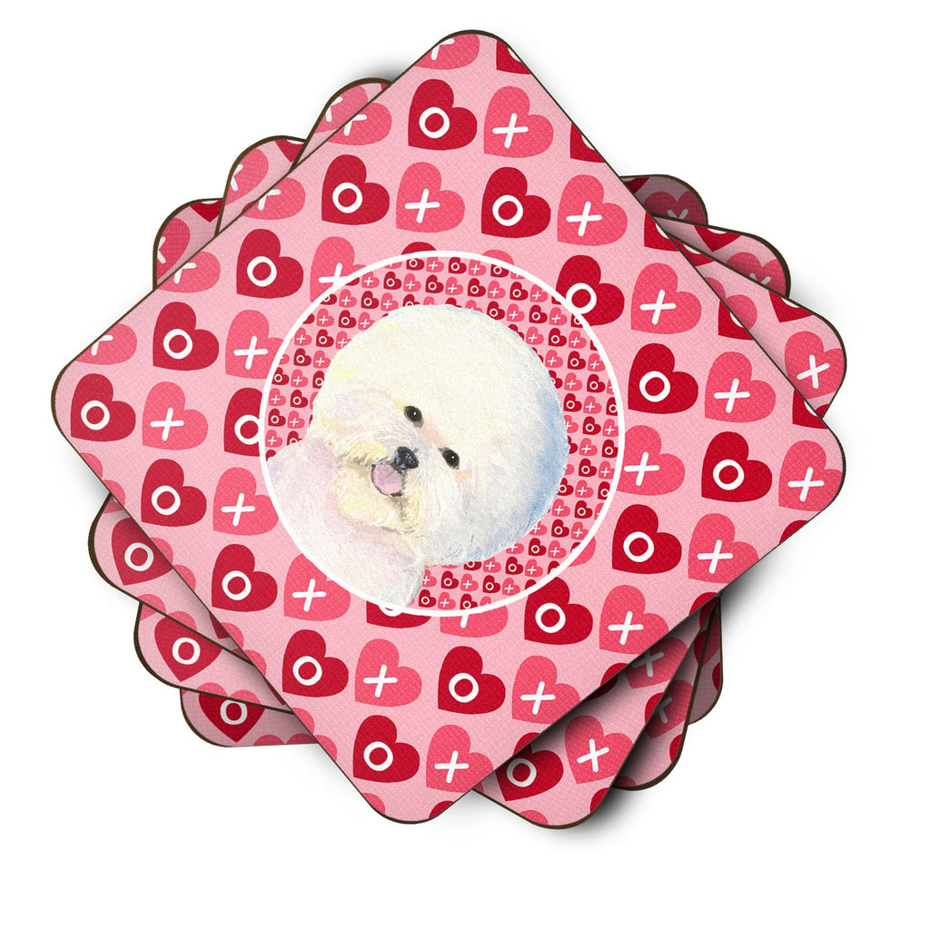 Bichon Frise Hearts Love and Valentine's Day Portrait Foam Coasters Set of 4 Cup Coasters for Indoor Outdoor, Tabletop Protection, Anti Slip, Mouse pad Material