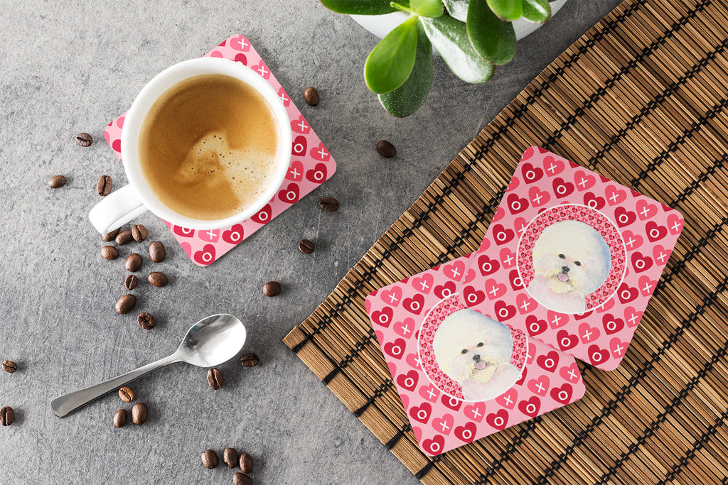Bichon Frise Hearts Love and Valentine's Day Portrait Foam Coasters Set of 4 Cup Coasters for Indoor Outdoor, Tabletop Protection, Anti Slip, Mouse pad Material