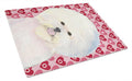 Bichon Frise Hearts Love and Valentine's Day Portrait Cutting Board Tempered Glass Kitchen Cutting Surface, Heat Resistant Chopping, Non-Slip Feet, Food Prep & Serving