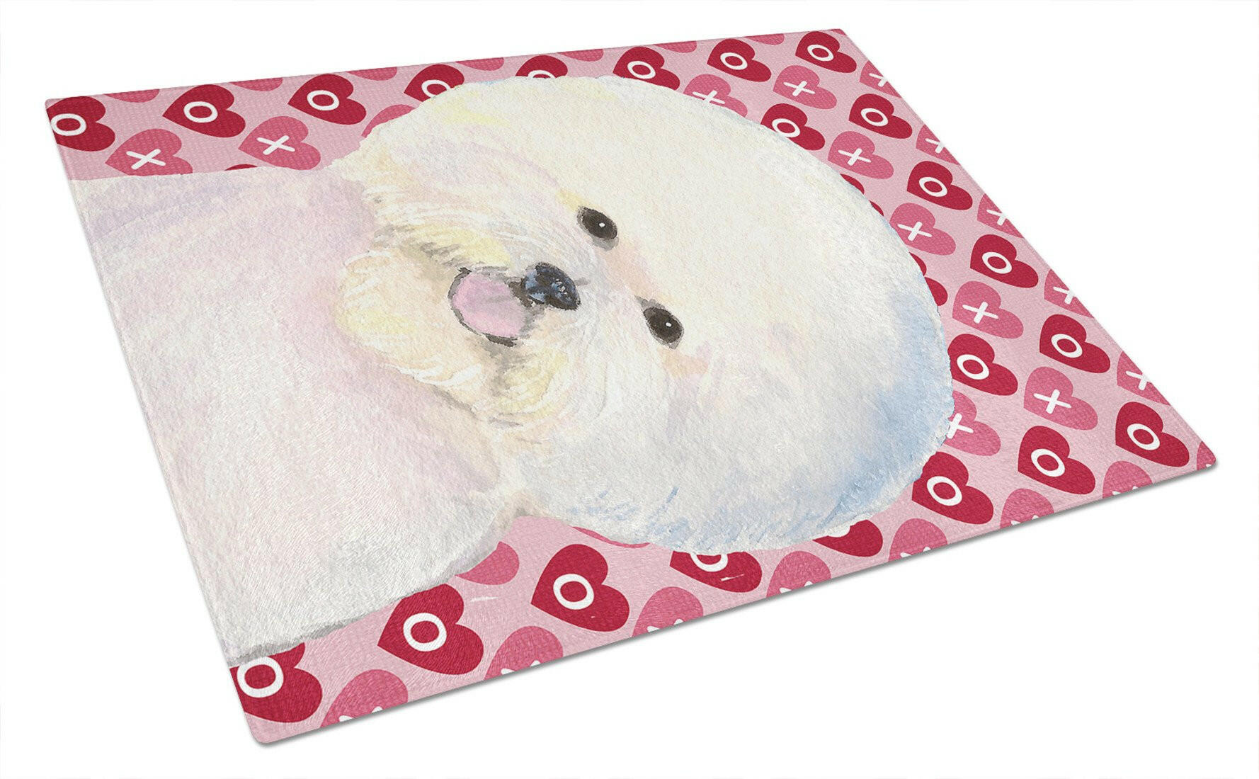 Bichon Frise Hearts Love and Valentine's Day Portrait Cutting Board Tempered Glass Kitchen Cutting Surface, Heat Resistant Chopping, Non-Slip Feet, Food Prep & Serving