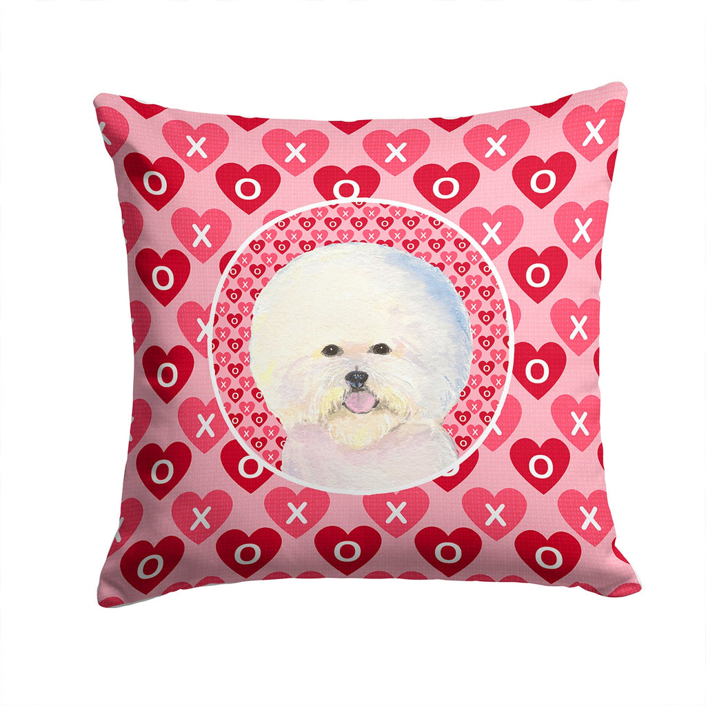Bichon Frise Hearts Love and Valentine's Day Portrait Decorative Throw Pillow 14x14 Indoor Outdoor Accent Cushion, Fabric Cover with Insert for Sofa, Bed, Porch & Living Room