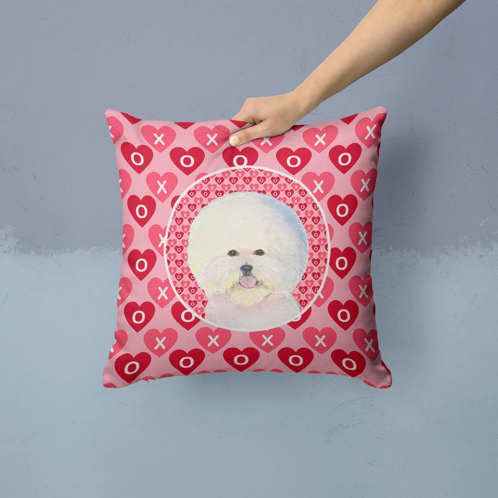 Bichon Frise Hearts Love and Valentine's Day Portrait Decorative Throw Pillow 14x14 Indoor Outdoor Accent Cushion, Fabric Cover with Insert for Sofa, Bed, Porch & Living Room